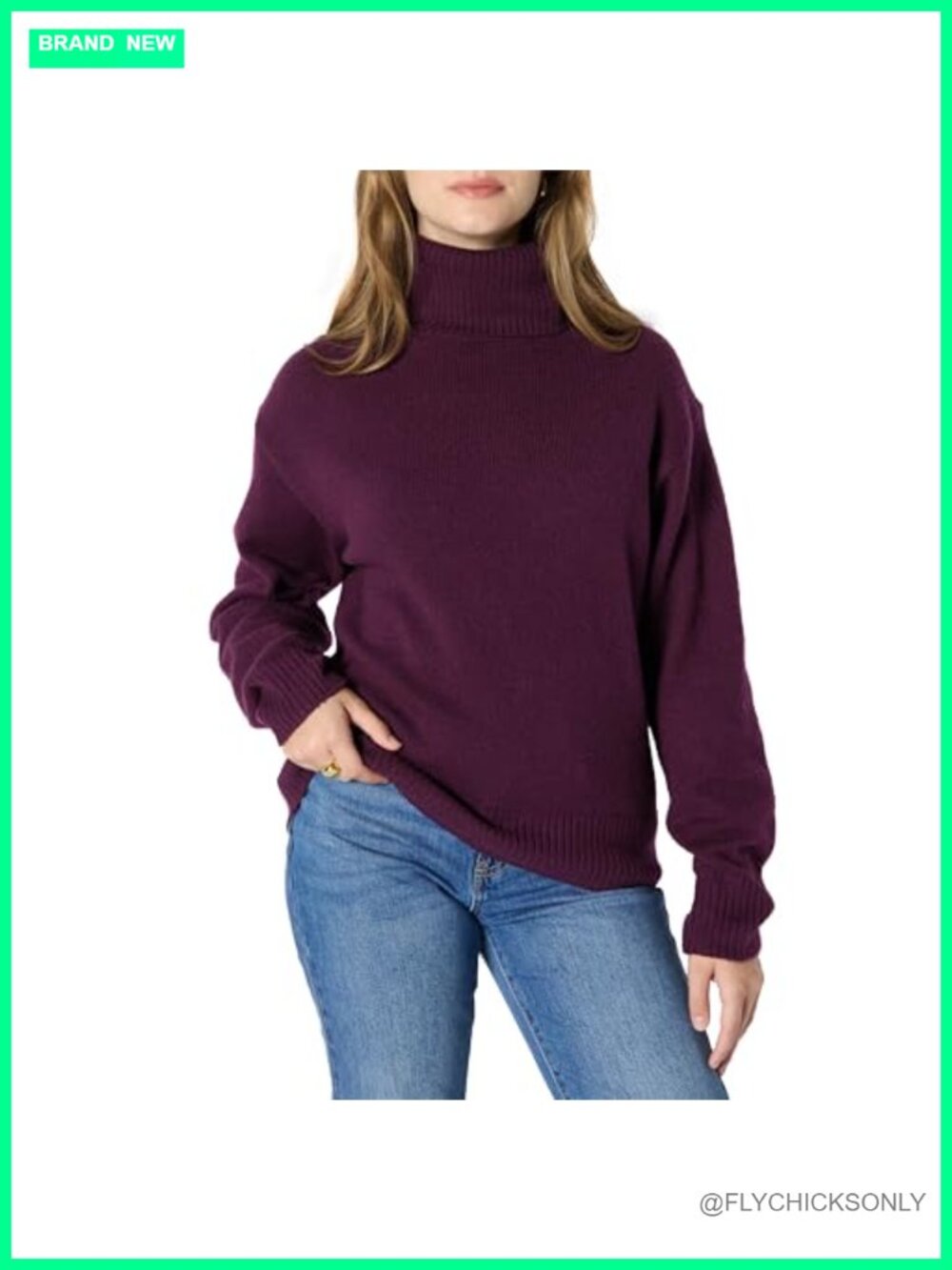 Women's Relaxed Fit Cotton Blend Turtleneck Pullover Sweater